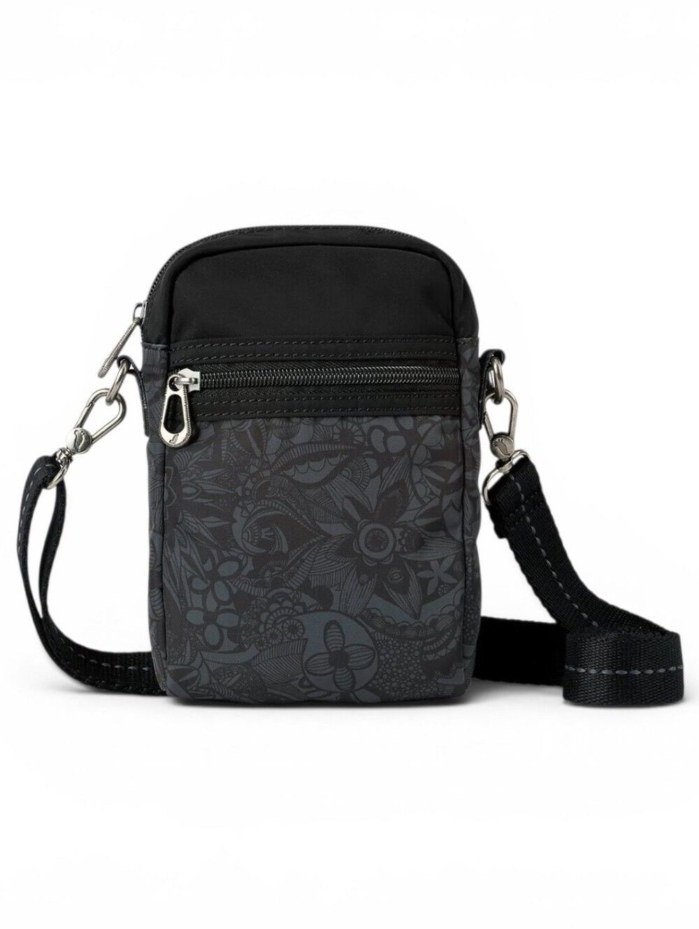 Sakroots On The Go Mini Smartphone Crossbody Black Floral Travel Bag